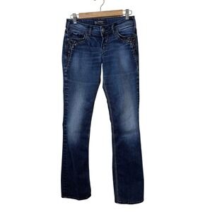 Silver Jeans Co Women Suki Bootcut Jeans 27x31 Blue Embellished Western Y2K